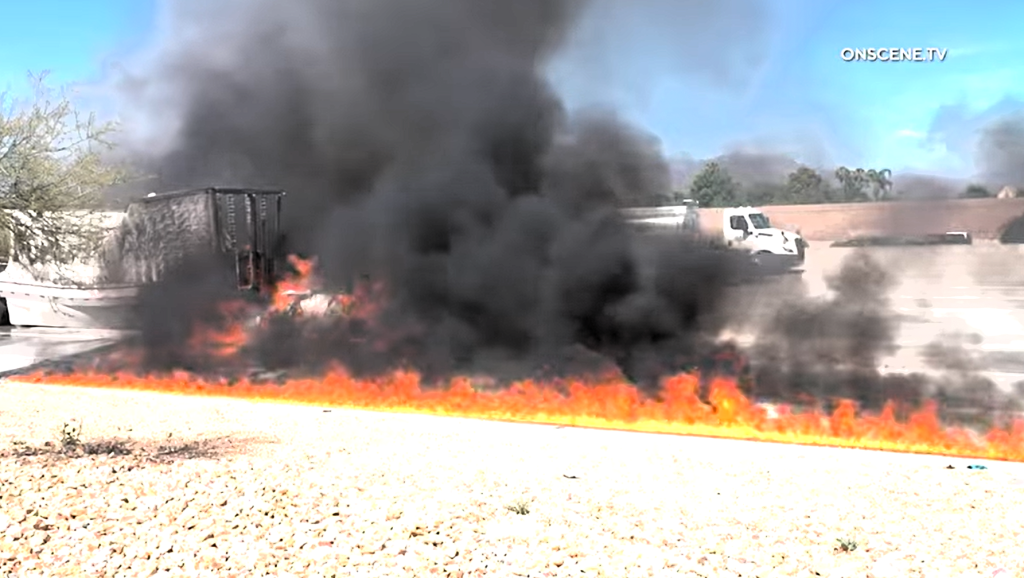 Video: Rolling fuel fire as truck burns in California - Statter911